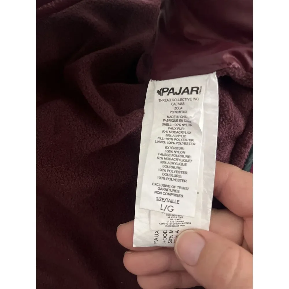 PAJAR PUP Insulated Puffer Jacket Dogs Removable‎ Hood Nylon Coat Maroon Large